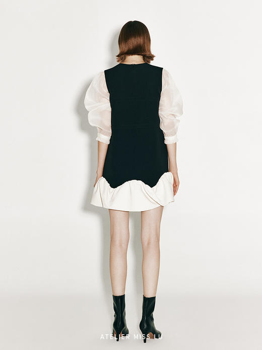 【卷云缭绕】翻卷云朵设计纱袖拼接直身连衣裙 商品图2