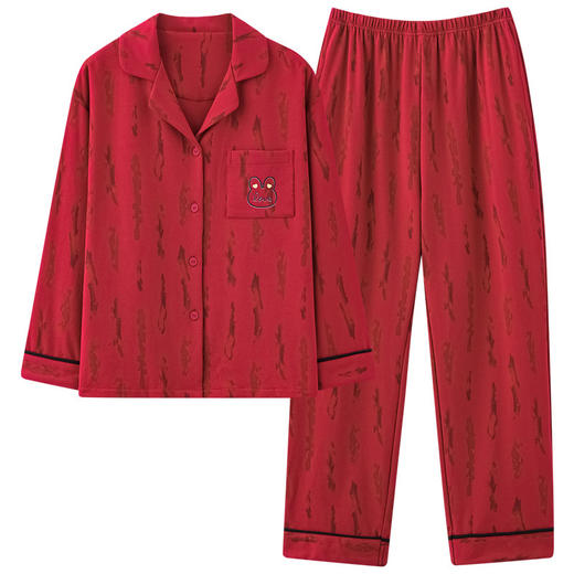 新款本命年情侣睡衣春秋季长袖男士开衫女士新婚喜庆可外穿家居服 商品图4