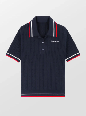 Sporty & Rich - Serif Logo Mila Polo Short Sleeves - Navy/White/Bright Red - 女装 - Polo衫 - 深蓝色