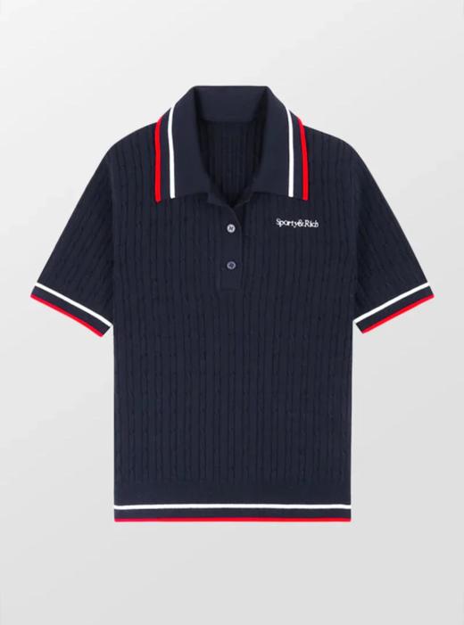Sporty & Rich - Serif Logo Mila Polo Short Sleeves - Navy/White/Bright Red - 女装 - Polo衫 - 深蓝色 商品图0