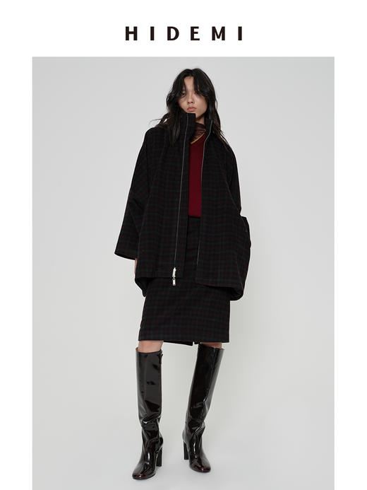 HIDEMI 甄选色织格纹羊毛立裁一片式半身裙中裙 商品图2