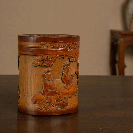 清 竹雕蕉荫仕女笔筒 商品图0