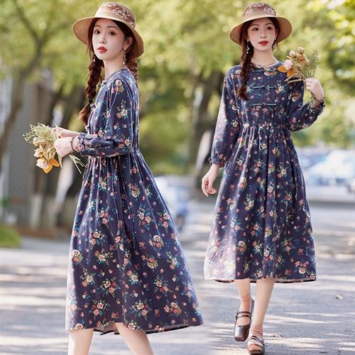 棉麻风全棉碎花，新中式连衣裙HR-SYY2403 商品图1