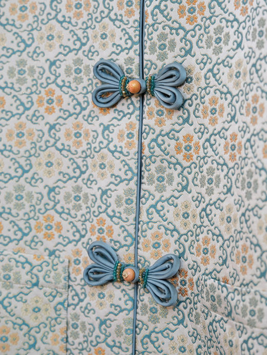 盛唐婧 |中式国风宋锦莲花缠枝纹对襟外套 商品图3