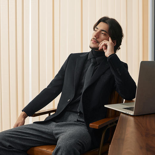 【毛料单西】柒牌西服男士商务正装秋冬新款面试新郎结婚西装外套	127C70490 商品图1