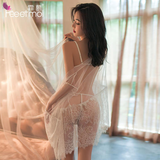 霏慕珍珠串漏胸三点式配睡袍7098 商品图5