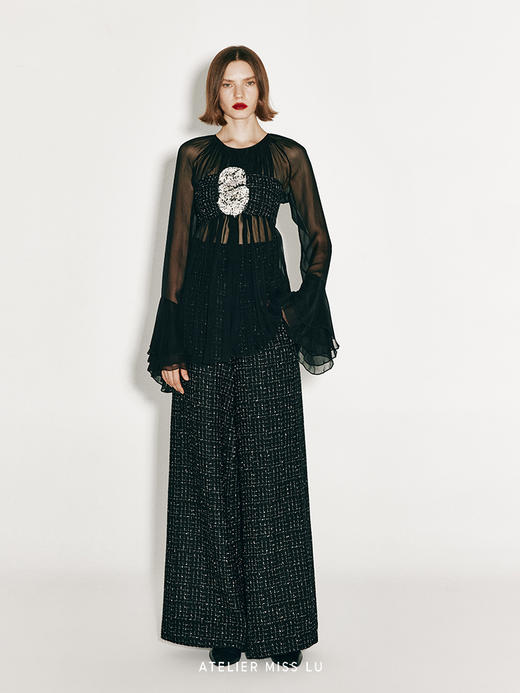 【夜色星空】超高腰设计粗花呢阔腿裤 商品图2