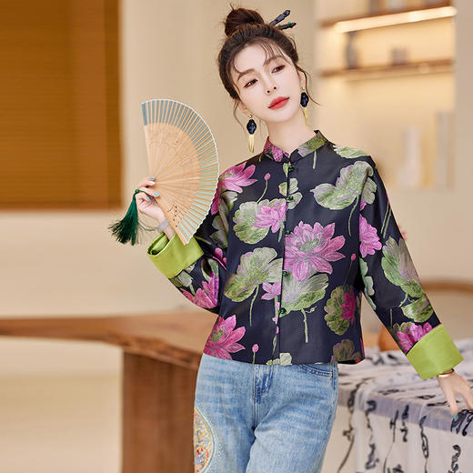 新中式风提花设计立领外套遮肉显瘦潮流百搭上衣HR-WS26029 商品图1