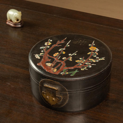 清 紫檀百宝嵌花卉纹圆形文房盒 商品图1