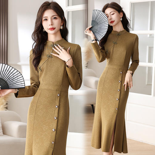 复古修身，新中式暗花旗袍裙连衣裙HR-SYY2376-2 商品图2