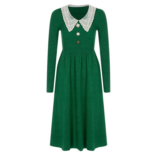 法式复古刺绣领松石绿毛针织连衣裙秋季裙子 商品图1