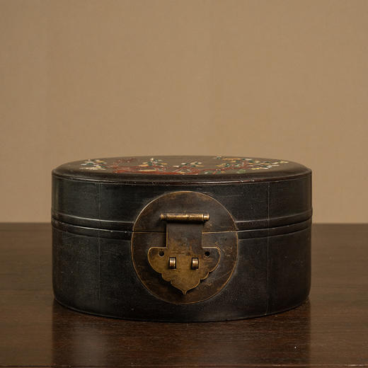 清 紫檀百宝嵌花卉纹圆形文房盒 商品图0