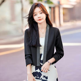 雀说高端仿醋酸缎面西装短外套新款小个子外搭无领西服上衣AL5205
