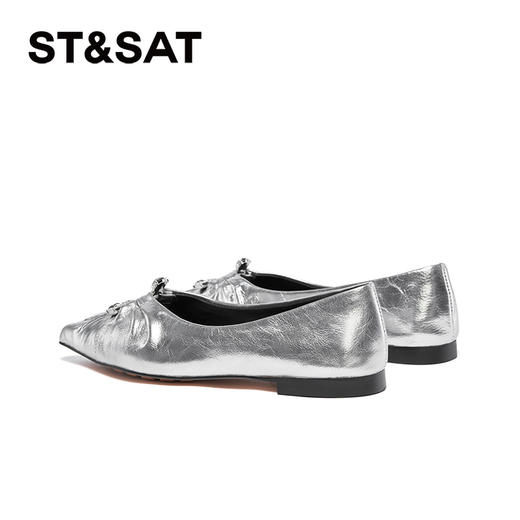 星期六金属感褶皱镂空闪钻平底单鞋SSC3111356 商品图11