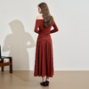 西遇法式酒红色两件套女新款一字肩上衣半裙针织套装D3542302 商品缩略图4