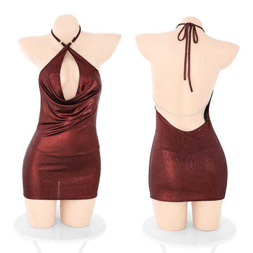 霏慕夜店烫金钻链饰腰连衣裙6726 商品图0