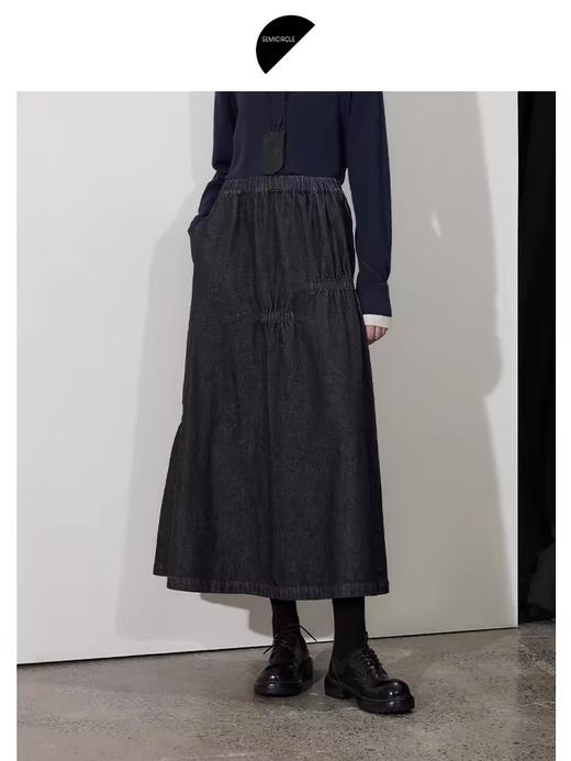 半圆/D24410461/牛仔不规则抽褶长款半身裙 商品图2