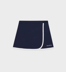 Sporty & Rich - Serif Logo Embroidered Wrap Skirt - Navy/White - 女装 - 短裙 - 深蓝色