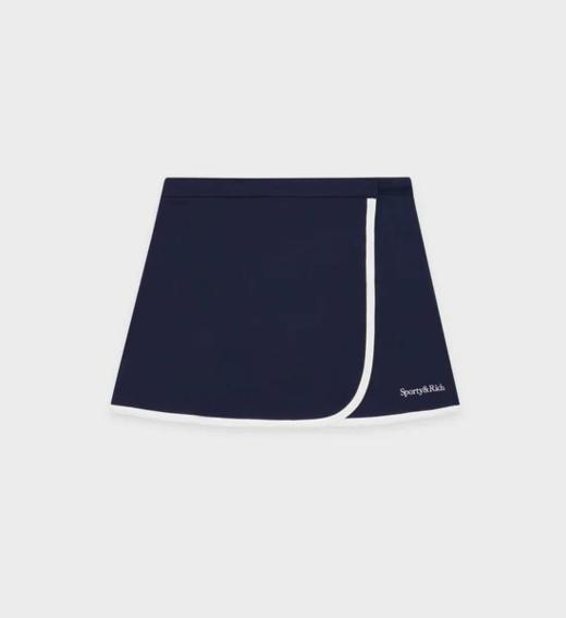 Sporty & Rich - Serif Logo Embroidered Wrap Skirt - Navy/White - 女装 - 短裙 - 深蓝色 商品图0
