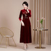 HYX-24-7865秋装新款改良复古丝绒旗袍结婚敬酒时尚大摆裙长款女长袖 商品缩略图0