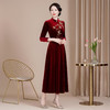 HYX-24-7865秋装新款改良复古丝绒旗袍结婚敬酒时尚大摆裙长款女长袖 商品缩略图2