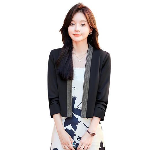 雀说高端仿醋酸缎面西装短外套新款小个子外搭无领西服上衣AL5205 商品图4