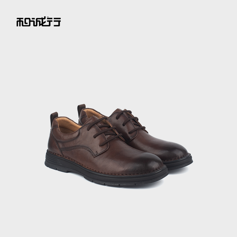 和诚行 2024秋冬新款真皮商务系带休闲皮鞋百搭复古男皮鞋1320078