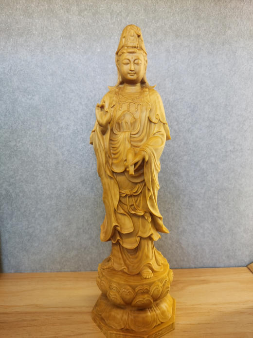 21cm原木观音（手持净瓶）黄杨木摆件 商品图1