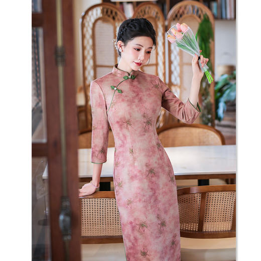 复古国风长款，曼丽绒七分袖旗袍GX-27575 商品图0