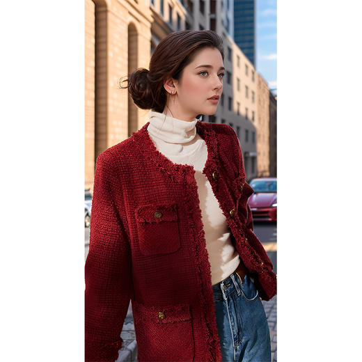 8/25奢姿大码女装2024冬季胖妹妹减龄粗花呢小香风时单排扣时尚外套9944391137 商品图4