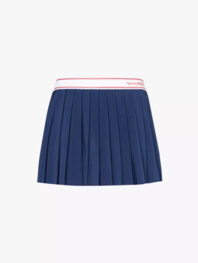 Sporty & Rich - Serif Logo Pleated Skirt - Navy/White/Bright Red - 女装 - 短裙 - 深蓝色