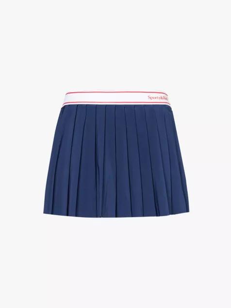 Sporty & Rich - Serif Logo Pleated Skirt - Navy/White/Bright Red - 女装 - 短裙 - 深蓝色 商品图0