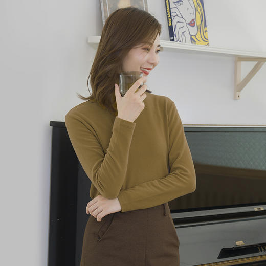 皇家丽美半高领长袖T恤女叠穿弹力打底衫时髦内搭上衣SZ2636 商品图2