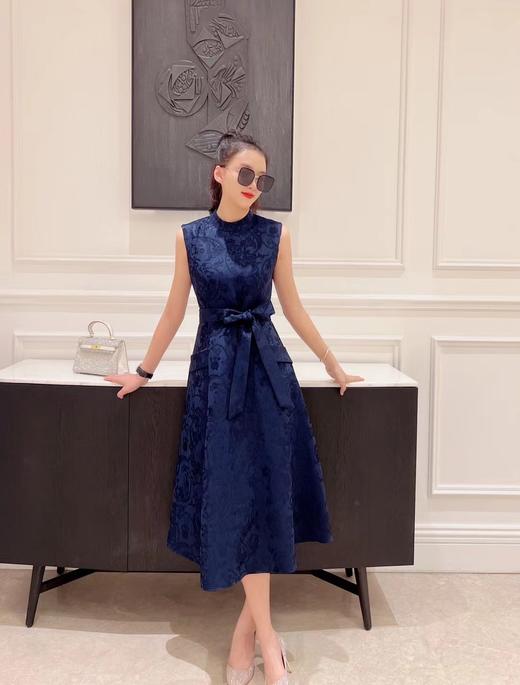 铅白、橘红、黛蓝色高级提花轻礼服连衣裙LZ3S68 商品图5