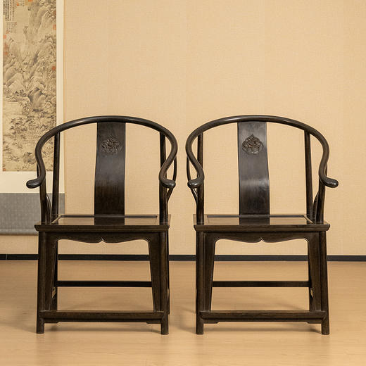 清 紫檀花卉纹圈椅（一对） 商品图0