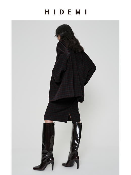 HIDEMI 甄选色织格纹羊毛立裁一片式半身裙中裙 商品图3