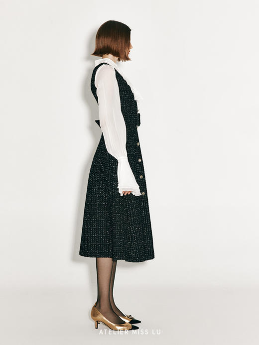 【巴塞罗那之约】复古粗花呢收腰A字连衣裙 商品图3