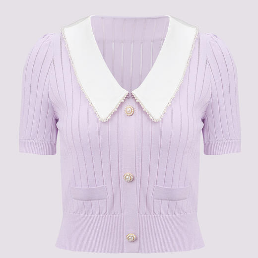 复古翻领毛衫女春款修身针织上衣 商品图1