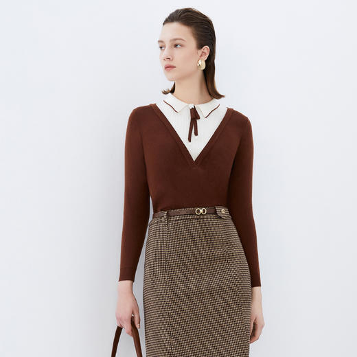 EITIE爱特爱冬新款时尚通勤假两件保暖舒适针织衫7601301 商品图12