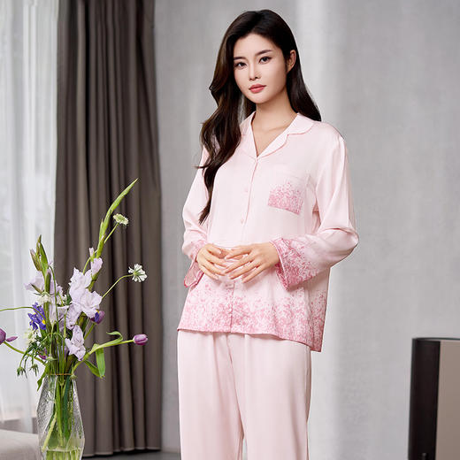 【商场同款】熳洁儿 家居服开衫长袖长裤套装丝滑缎面绸24703101 商品图1