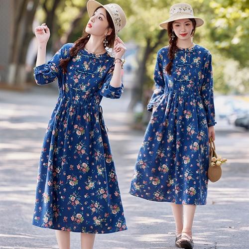 棉麻风全棉碎花，新中式连衣裙HR-SYY2403 商品图3