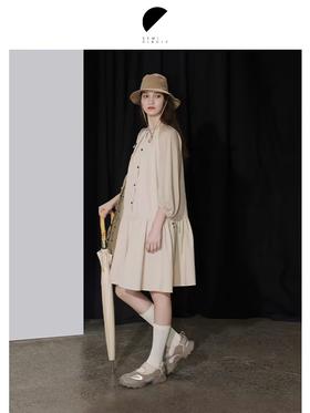 半圆/D24203368/A字裙泡泡袖轻运动连衣裙