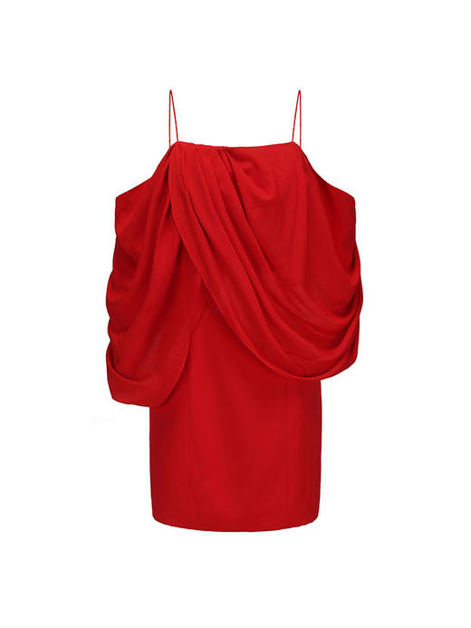 【弗拉明戈】不规则垂褶设计露肩吊带连衣裙 商品图4