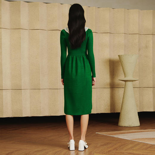 法式复古刺绣领松石绿毛针织连衣裙秋季裙子 商品图4