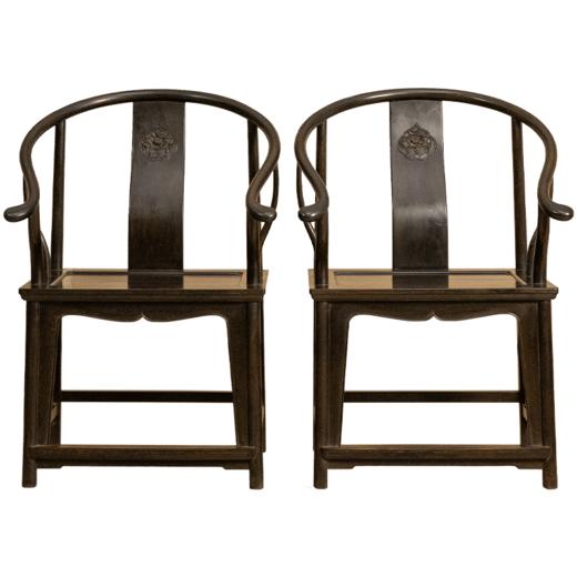 清 紫檀花卉纹圈椅（一对） 商品图5