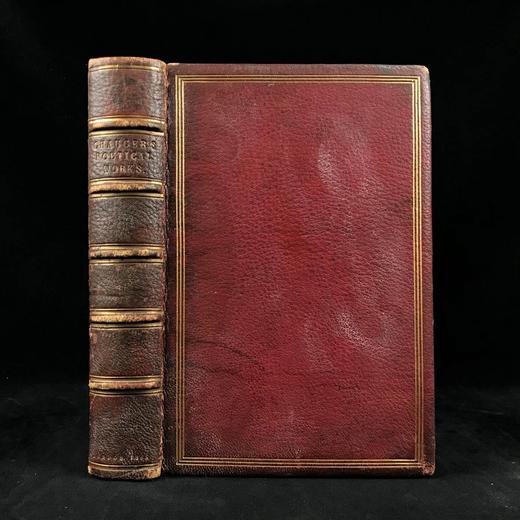 含藏书票！1843年 乔叟诗集 1幅肖像插图 全真皮精装18开 商品图0