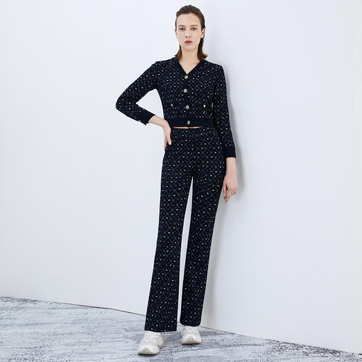 EITIE爱特爱秋季新款时尚百搭显瘦印花高腰长裤女7505212 商品图1