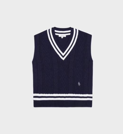 Sporty & Rich - SRC Cableknit Vest - Navy/White - 女装 - 背心 - 深蓝色 商品图0
