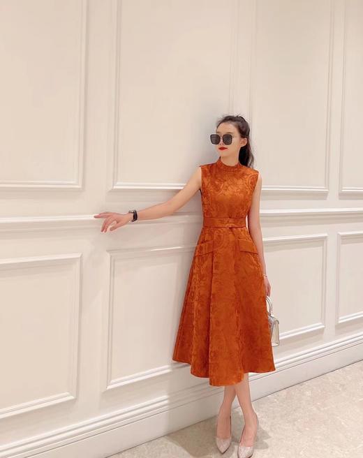 铅白、橘红、黛蓝色高级提花轻礼服连衣裙LZ3S68 商品图7