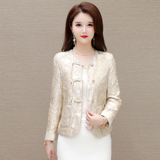 QYM Y24CRR051时尚洋气国风盘扣外套提花小香风气质新中式上衣 商品图0